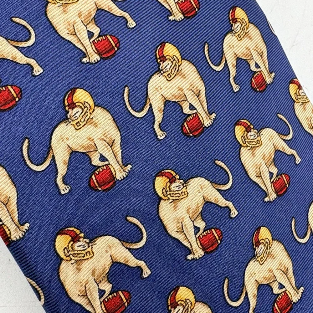 Vintage 1990's Brooks Brothers Makers All Silk Tie Football Lion Made in USA